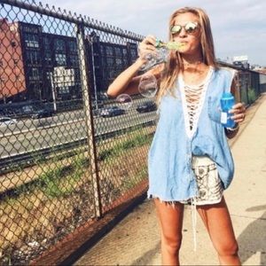 LF Denim Lace Up Cut Off Top/Dress
